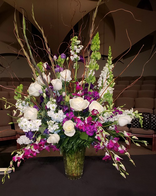 Dendrobium Orchids, White Roses, and Liatris 1