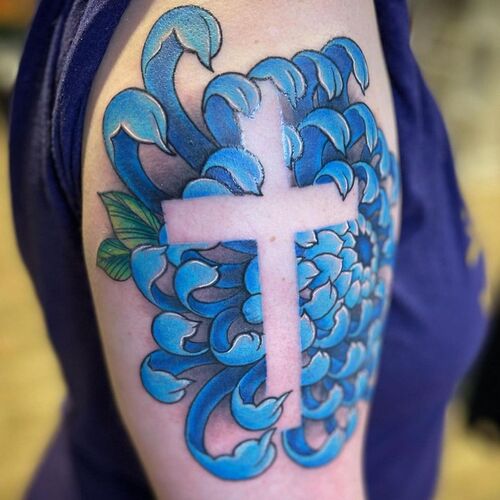 Cross With Flowers Tattoo 11