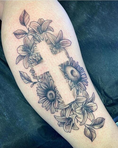 Cross With Flowers Tattoo 19