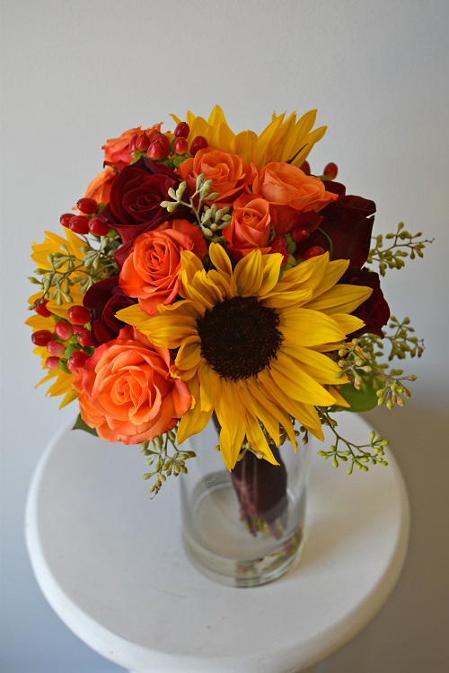 Yellow Sunflowers with Red and Orange Roses 8