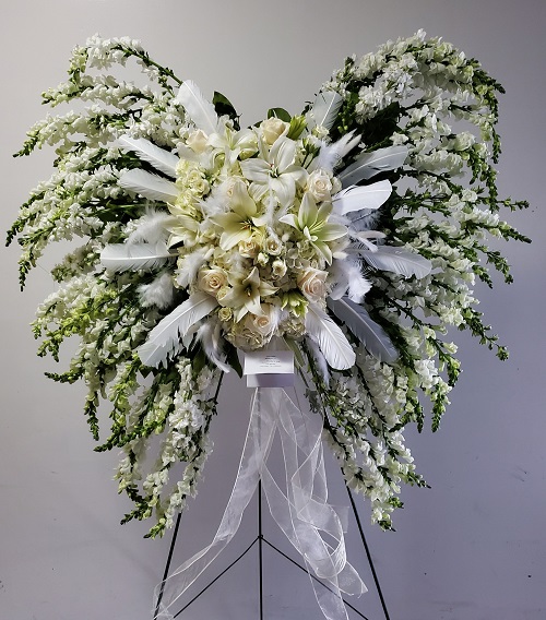 White Roses and Lilies with Orchid Angel Wings 8