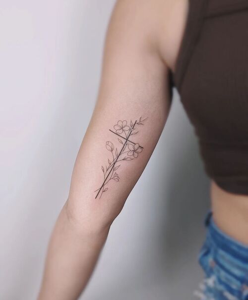 Cross With Flowers Tattoo 9