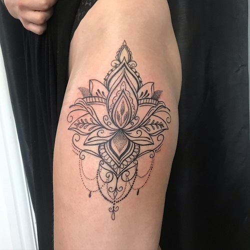 Lotus Flower Thigh Tattoo