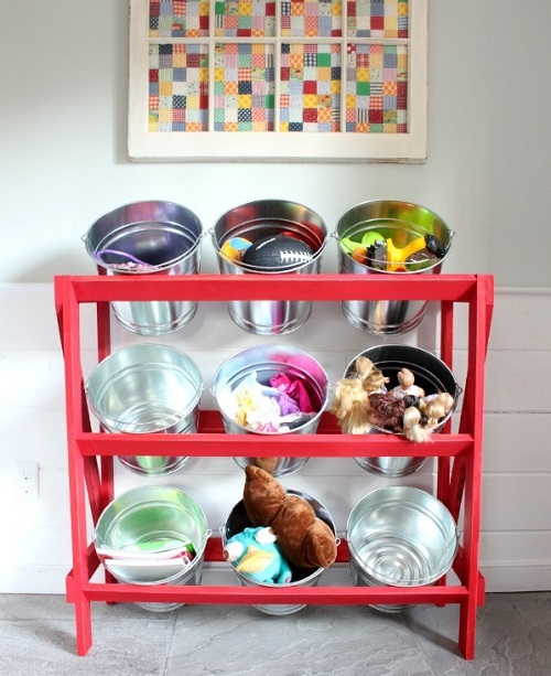 Flower Display Stand With metal Buckets 