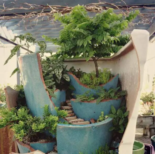 broken pot fairy garden