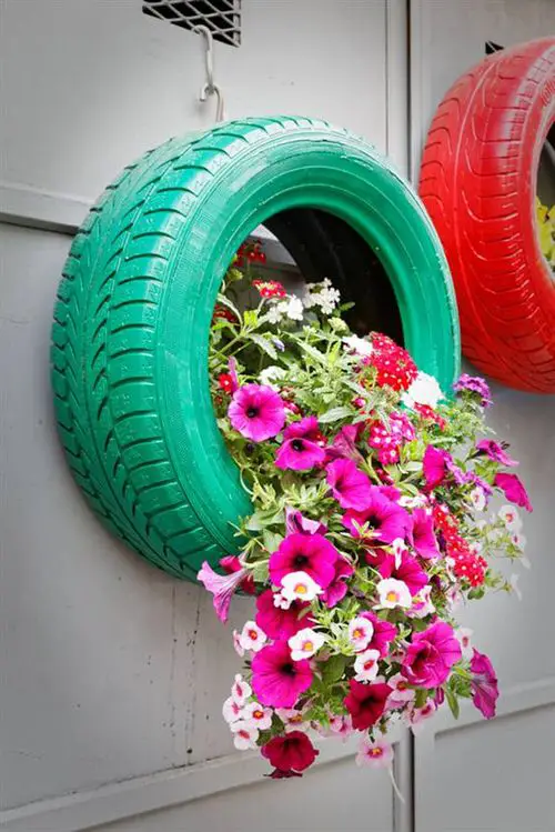 DIY Hanging Tire Planter Ideas 12