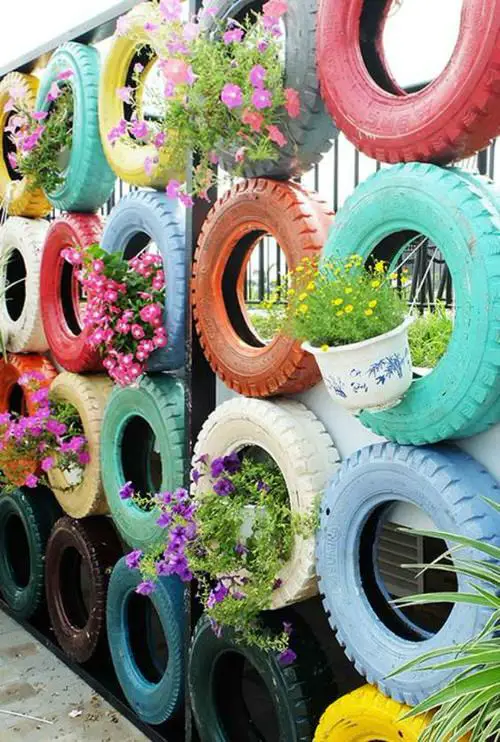 DIY Hanging Tire Planter Ideas 13