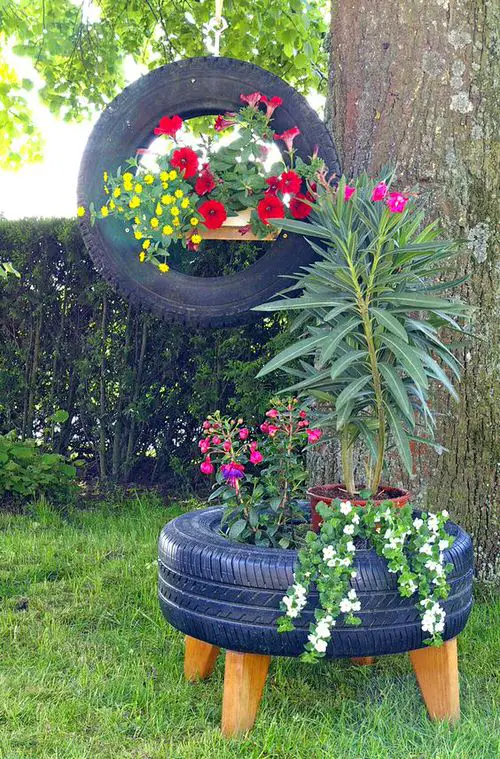 DIY Hanging Tire Planter Ideas 7