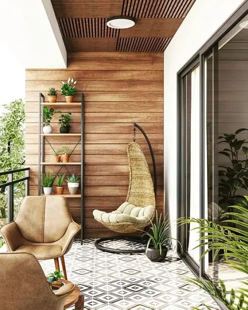 Leather Chairs with a Corner Swing in balcony