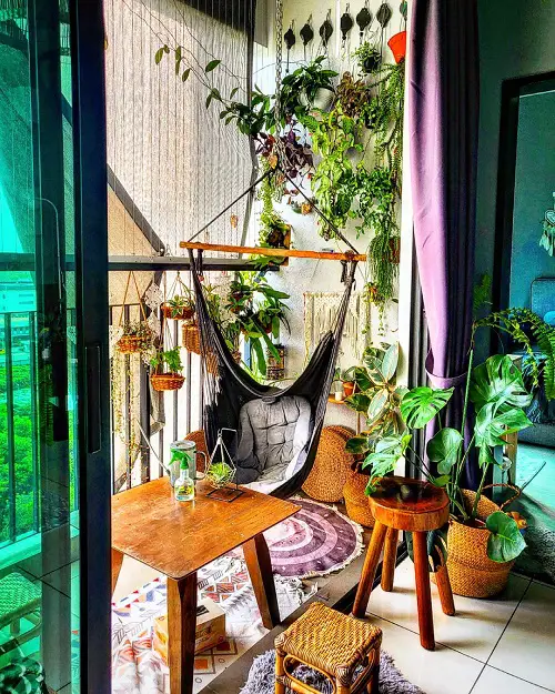 Balcony Furniture Ideas Hammock with Low Rise Stool and Table