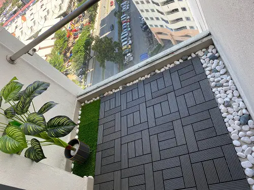 Hard Wood Deck with Pebble Edging