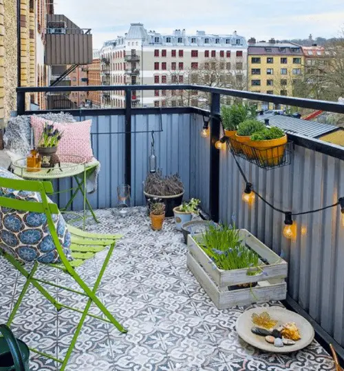 Stenciled Carpeted Porch Outlooking the City