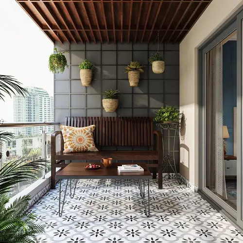 Compact Balcony with Stenciled Flooring