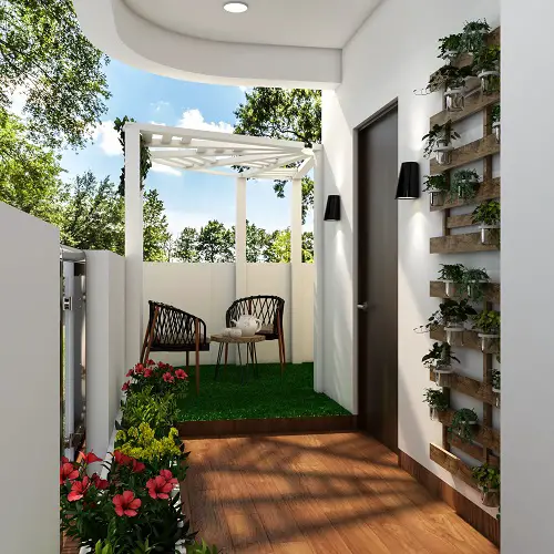 Cozy Tea Space with Turf and Hardwood Flooring