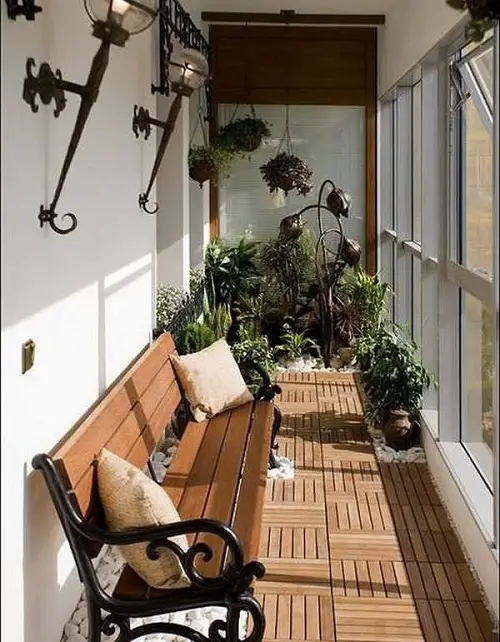Wooden Deck Tiling in a Closed Balcony Garden