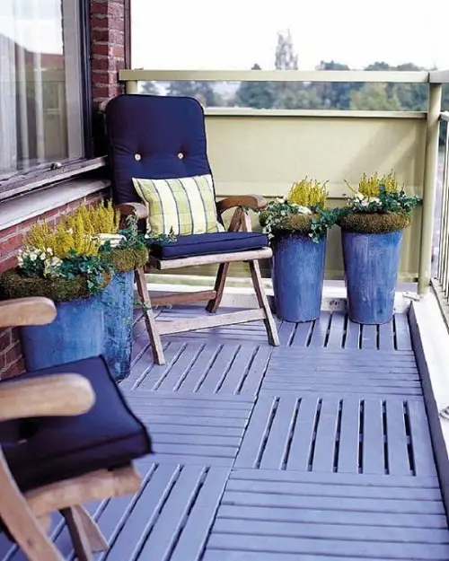 Blue Themed Balcony with Pastel Deck Flooring
