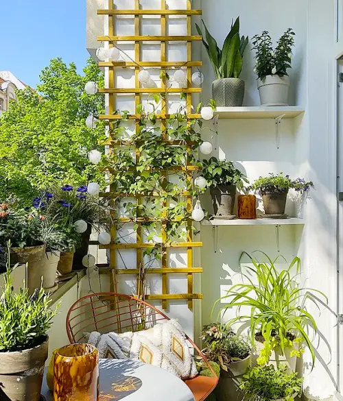 Apartment Balcony Garden Decorating Ideas Add a Trellis for Climbing Plants