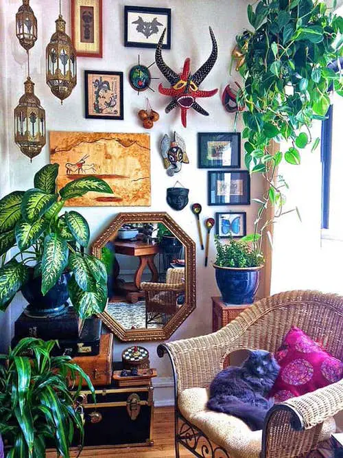 Vintage Artifacts with Hanging and Potted Plants