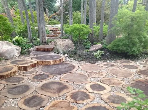 Chop up the stump horizontally and create an amazing garden path using the pieces