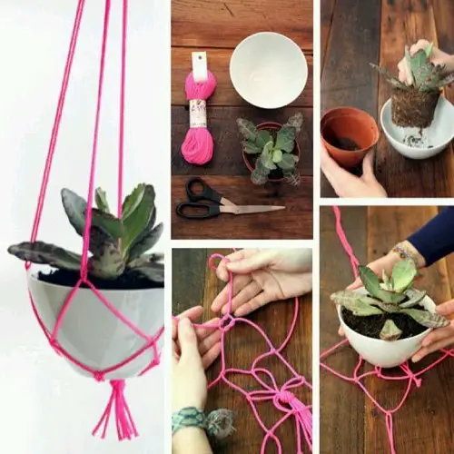 Knotted String Hanging Planter