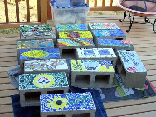 Cinder Block Mosaic Raised Bed