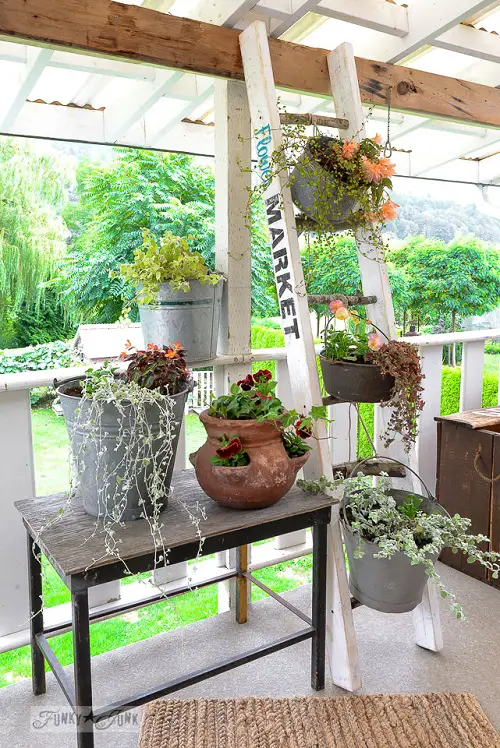 Cool DIY Ideas to Make Your Garden Look Great Repurposed Crockery on a Ladder Planter