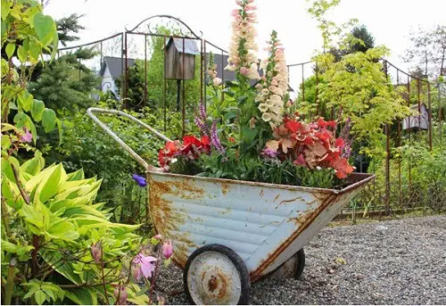 Rustic Wheelbarrow Flower Bed