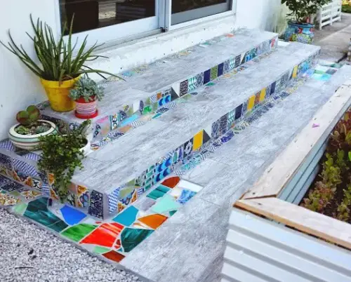 Our Backyard Mosaic Tile DIY Stairway