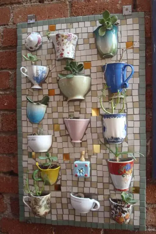 Teacups and Coffee Mugs Upcycled Into Mosaic Board