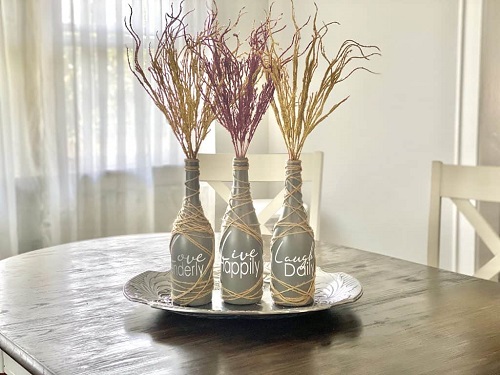 DIY Table Top Decoration Upcycled Wine Bottles
