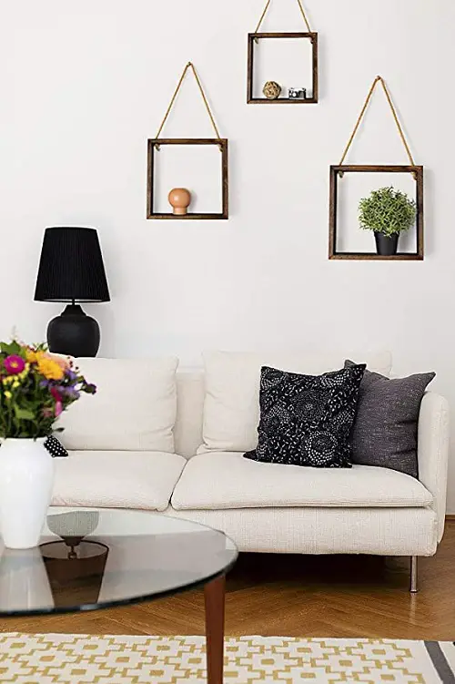 Square Floating Shelves and Command Hooks