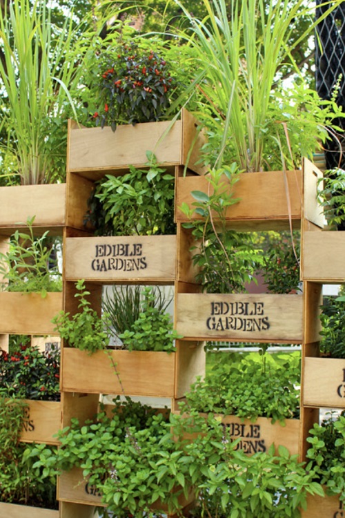 Vertical Garden Out of Stacked Boxes