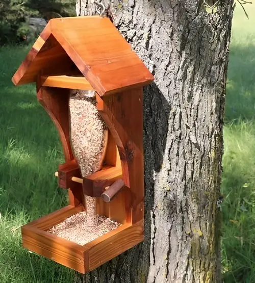 Wood Wine Bottle Bird Feeder
