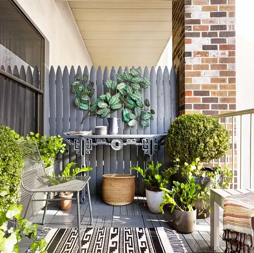 balcony Dark Picket Fence with Wall Art