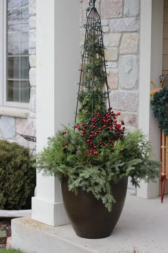 Christmas Planter with Lights