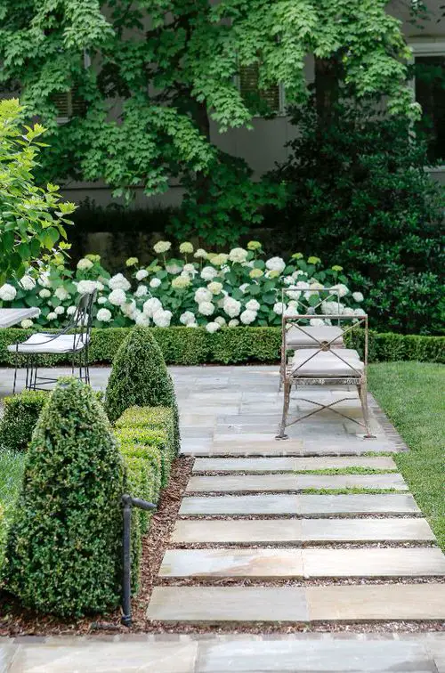 Dreamy White Blooms and Boxwood Border