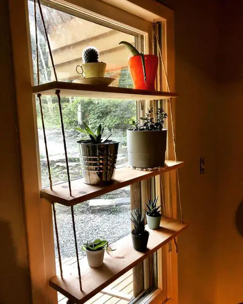 Window Shelf with Colorful Pots