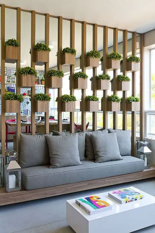 Wooden Wall Partition with In-Built Pots