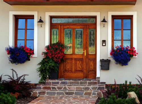 Entrance with Colorful Flower Pots