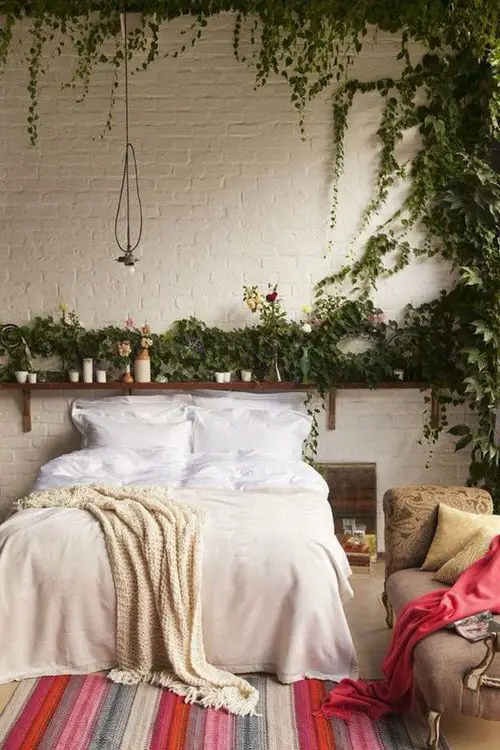 Plant Headboard with Many Plants