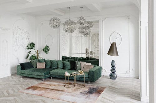 Dark Colored Couch With Monstera