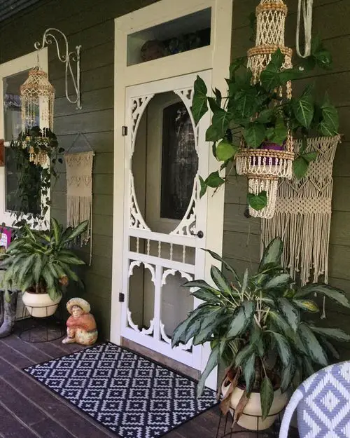 Glass Front Door with Patterned Plants