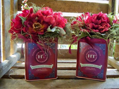 Red Flowers in Matching Tea Tins