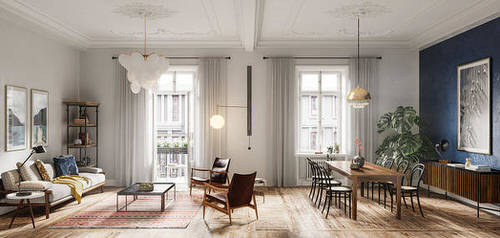Luxurious Living Cum Dining Room with Monstera