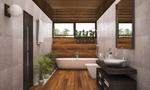 Wood Theme Bathroom with Palms