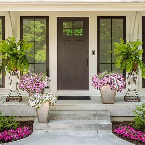 Front Entrance with Colorful Pots