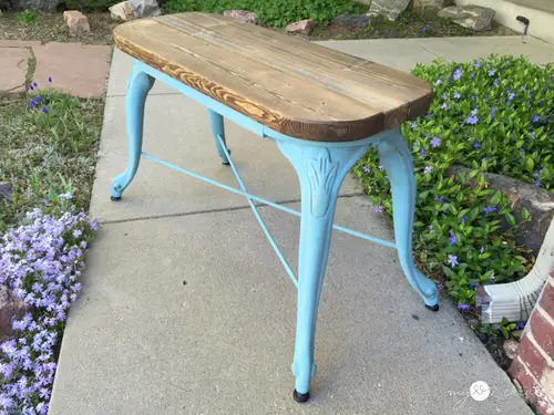 DIY Garden Bench Ideas French Bench from Repurposed Barstool Legs