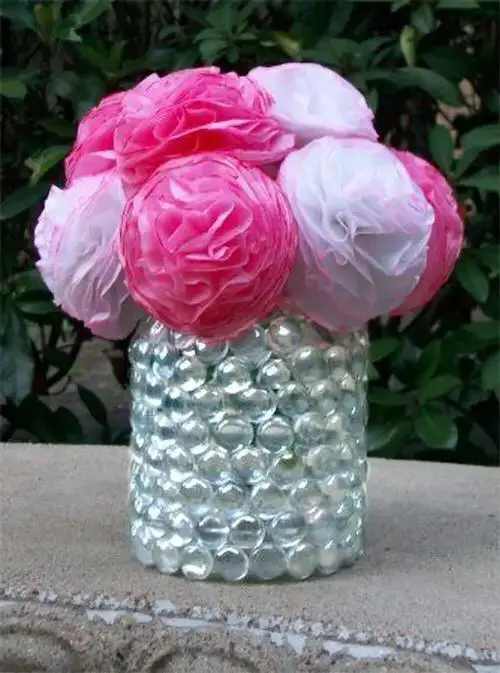 Pretty Vase Out of Marbles and a Mayo Jar