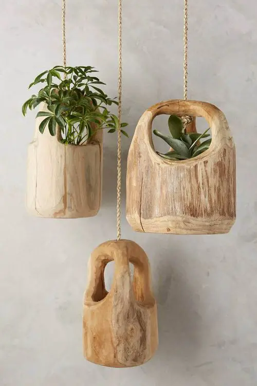 Hanging Wooden Log Planters
