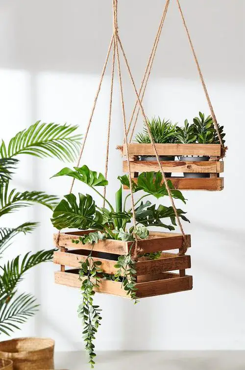 Hanging Wooden Crates for Plants